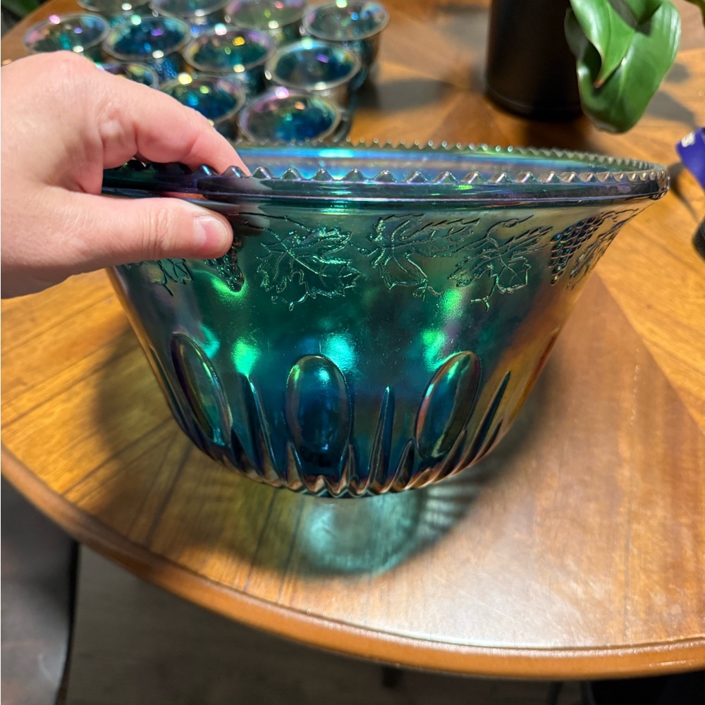 Iridescent Glass Bowl with Leaf Design